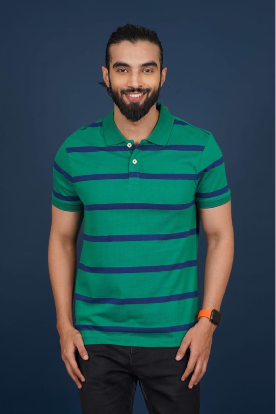 Men's Green/Blue Striped Polo T-Shirt