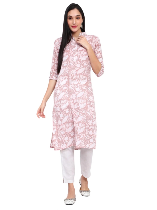 Peach Cotton Printed Kurta-XL