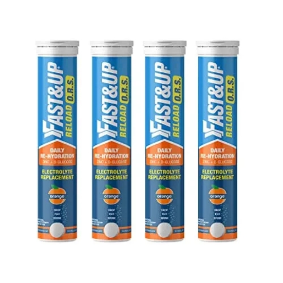 FAST&UP Reload O.R.S, Effervescent Electrolyte Tablets for Daily Rehydration, Zinc + D-Glucose, Instant Electrolyte Replacement, Rapid Hydration, Fluid balance, Refreshing Orange Flavour - 20 Tablets