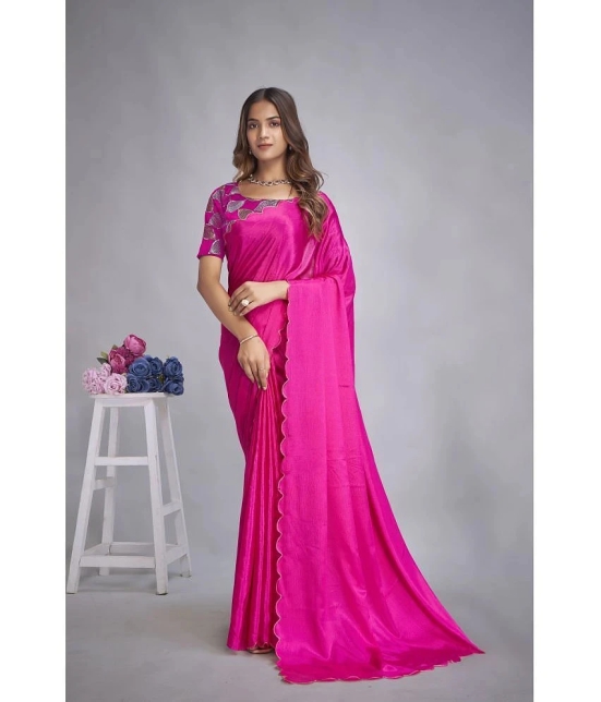 Apnisha Chiffon Embellished Saree With Blouse Piece - Fluorescent Pink ( Pack of 1 ) - Fluorescent Pink