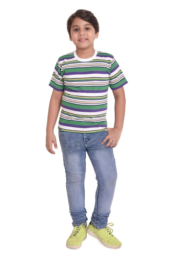Neo Garments Boys Round Neck Cotton Striped T-Shirt. Multicolor. | SIZE FROM 7YRS TO 14YRS-(12-13YRS) / GREEN