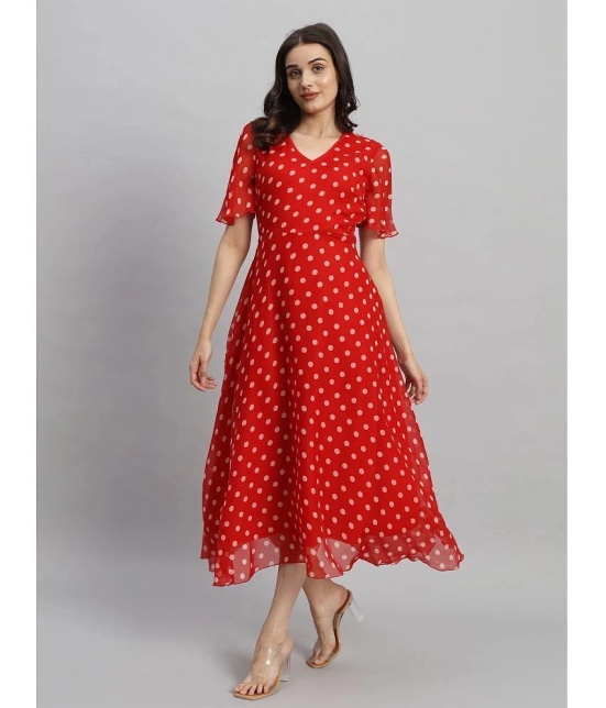 Curvydrobe Georgette Printed Midi Womens Fit & Flare Dress - Red ( Pack of 1 ) - None