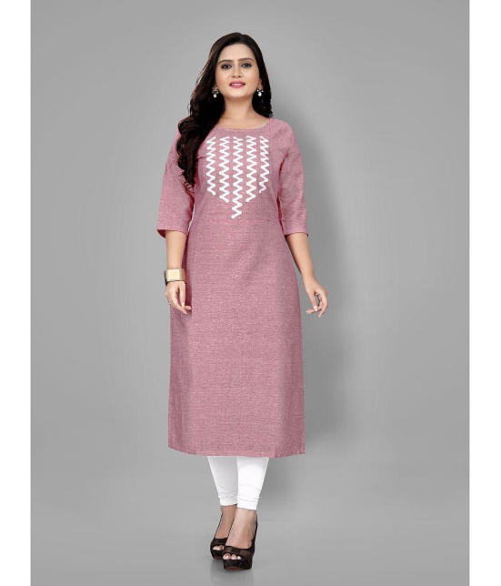 RIAANA - Pink Cotton Womens Straight Kurti ( Pack of 1 ) - None