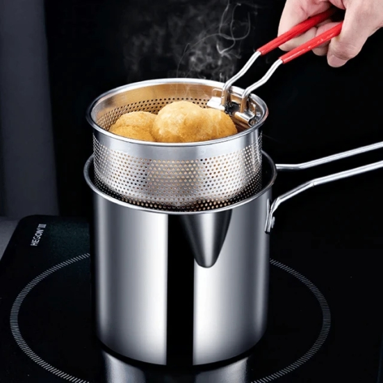 Deep Frying Pot With Basket Stainless Steel Fryer Pot With Long Handle Mini Deep Oil Fryer