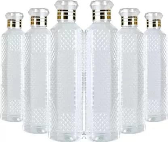 Denzcart Square Crystal Pattern Plastic Water Bottle Set Of 6 ( 1000ml Each,Plastic ) (Black, PET)  by Ruhi Fashion India