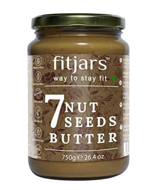 FITJARS Stone Ground Keto Vegan All Natural Gourmet 7 Nut and Seeds Butter(Almonds,Cashews,Brazilnut,Hazelnut Chia Seeds,Flax Seeds,Pumpkin Seeds) , 750 g