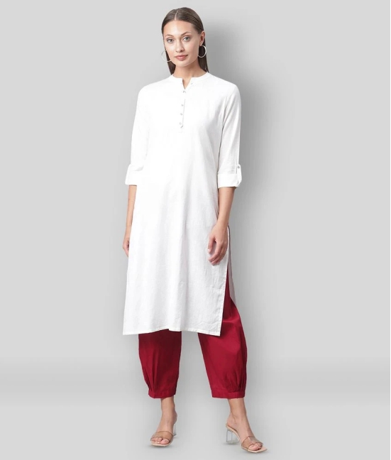 Divena - White Cotton Blend Womens Straight Kurti - XS