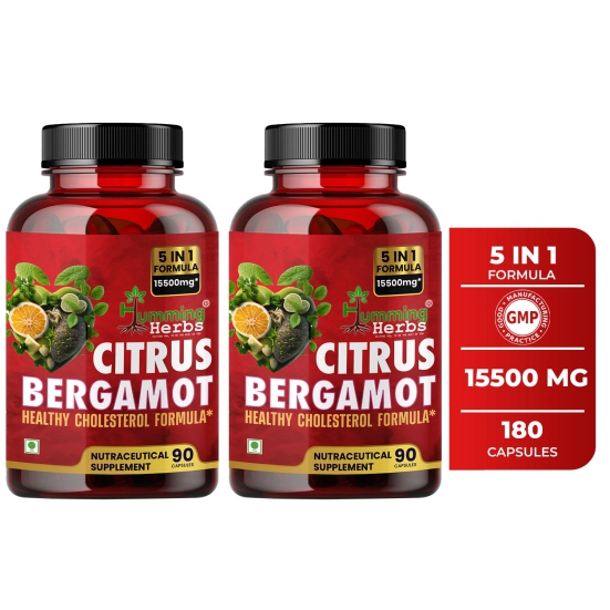 Humming Herbs Citrus Bergamot 15500mg - High Potency Cholesterol Support Supplement with Black Choke Berry, Niacin, Olive Leaf & Black Pepper Extract, Heart Health, Antioxidant, Vegan, 90 Capsules - Pack of 2