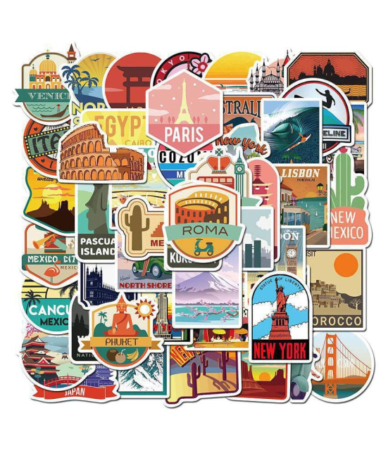 iDream Travel World Destination Famous City Waterproof Vinyl Sticker for Laptop, Desk, Skateboard, Luggage, Guitar, Furniture, Toy, Scrapbook (Set of 50)