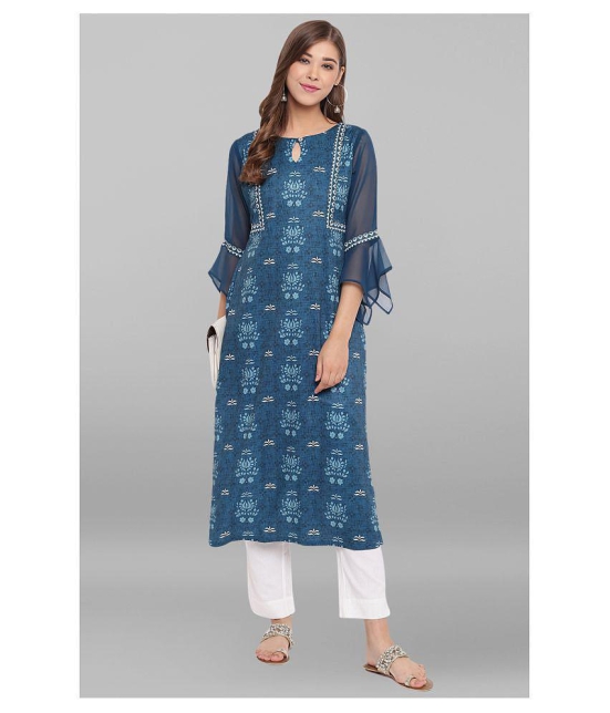 Janasya - Blue Crepe Women's Straight Kurti ( Pack of 1 ) - XXL