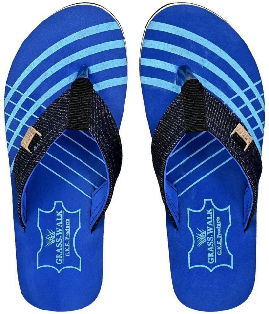 GRASS WALK - Blue Mens Thong Flip Flop - None