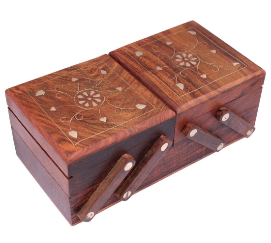 Jewellery Box for Women Wooden Flip Flap Handmade Gift, 8 Inches