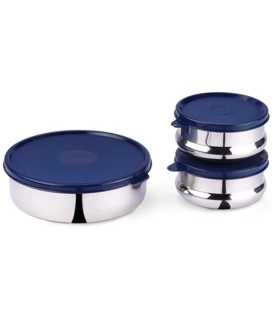 Oliveware Steel Blue Food Container ( Set of 3 ) - Blue