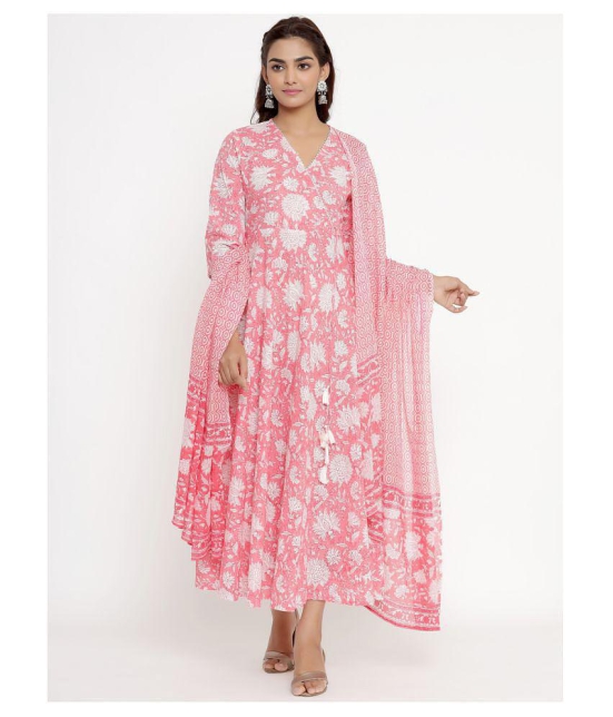 Angiya Pink Cotton Anarkali Kurti - - M