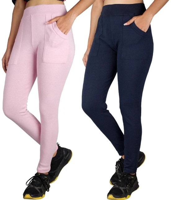 KARARO JEGGINGS - Cotton Blend Skinny Fit Pink Womens Jeggings ( Pack of 2 ) - None