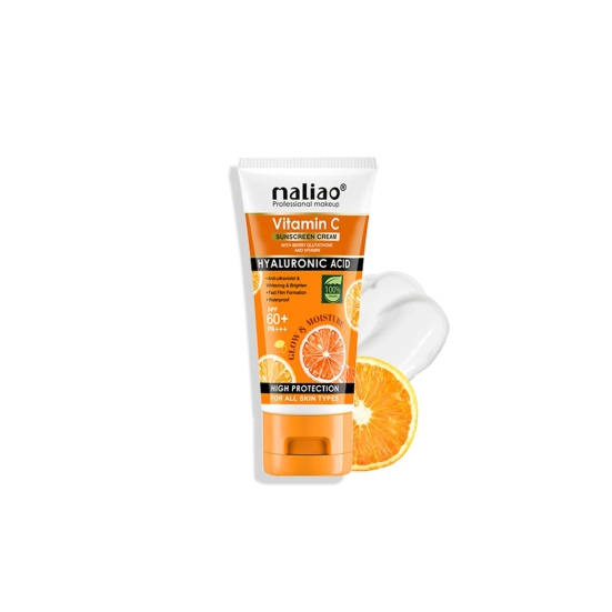 Maliao Vitamin C Sunscreen Cream with Berry Glutathione & Hyaluronic Acid - SPF 60+ PA+++ (High Protection, Waterproof, All Skin Types)