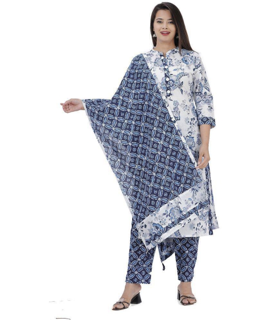 JC4U - Blue Straight Cotton Womens Stitched Salwar Suit ( Pack of 1 ) - None