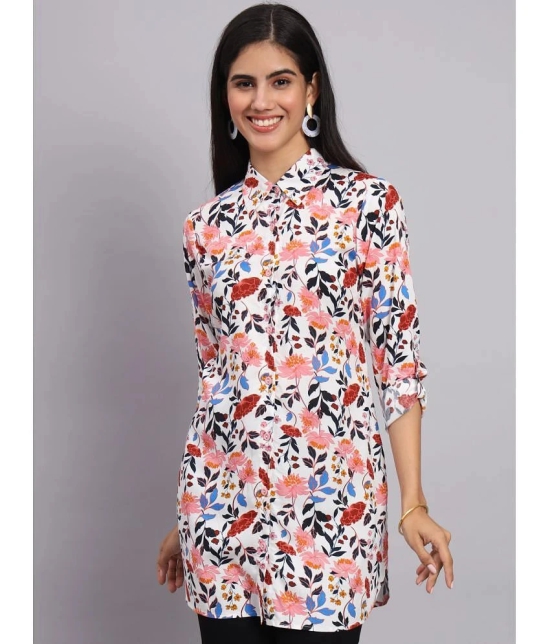 Tissu Rayon Printed Shirt Style Womens Kurti - White ( Pack of 1 ) - None