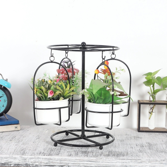 Black & White Merry Go Round Revolving Planter-Black & White