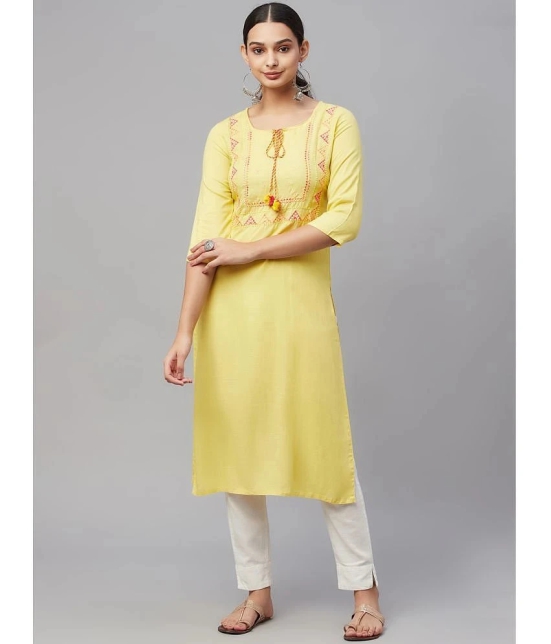 AMIRAS INDIAN ETHNICWEAR - Yellow Rayon Womens Straight Kurti ( Pack of 1 ) - None