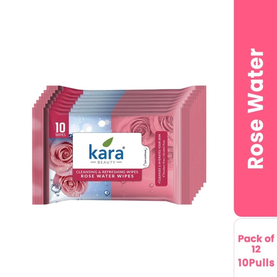 Kara Rose Water Refreshing Facial Wipes Pack of 12  (10 Pulls)