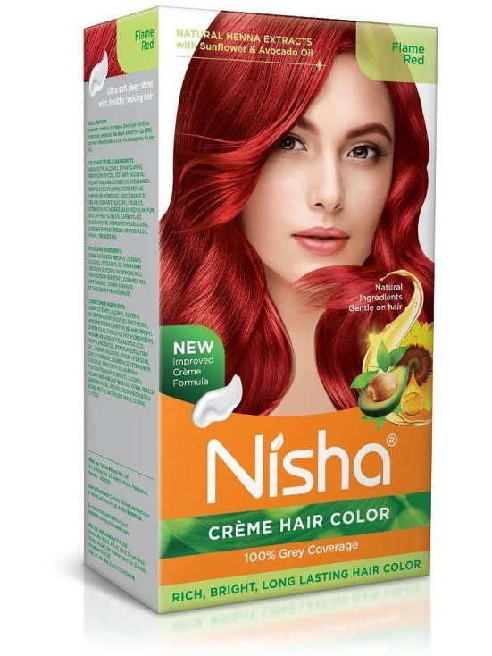 Nisha Creme Hair Color Flame Red 150g, Permanent Hair Colour with Natural Henna Extracts, 100% Grey Coverage