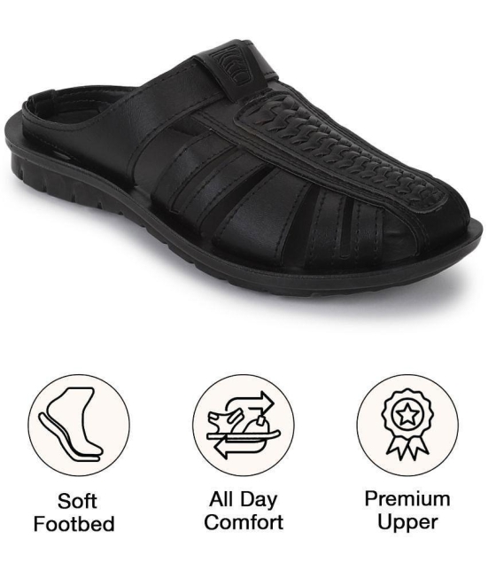 UrbanMark Men Embossed Upper Fisherman Outdoor Sandals- Black - None