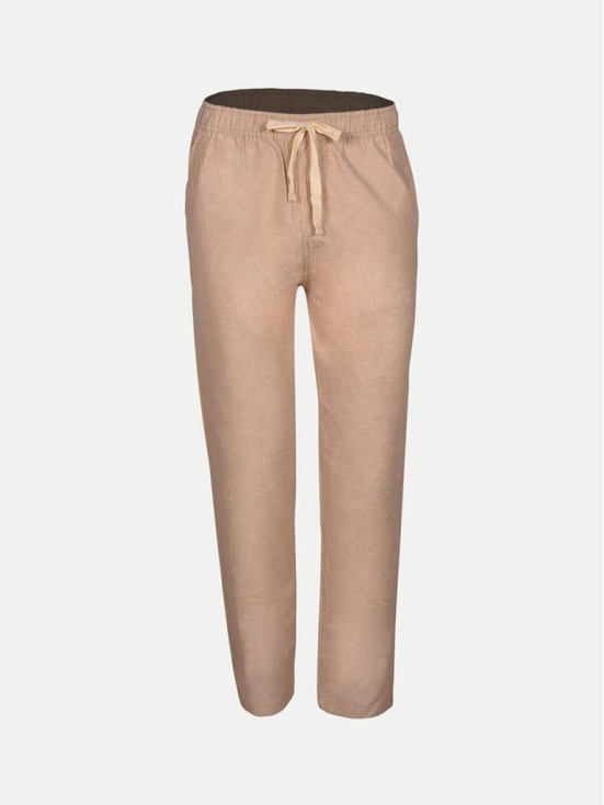 Men Sand Solid Remi Cotton Chinos Trousers