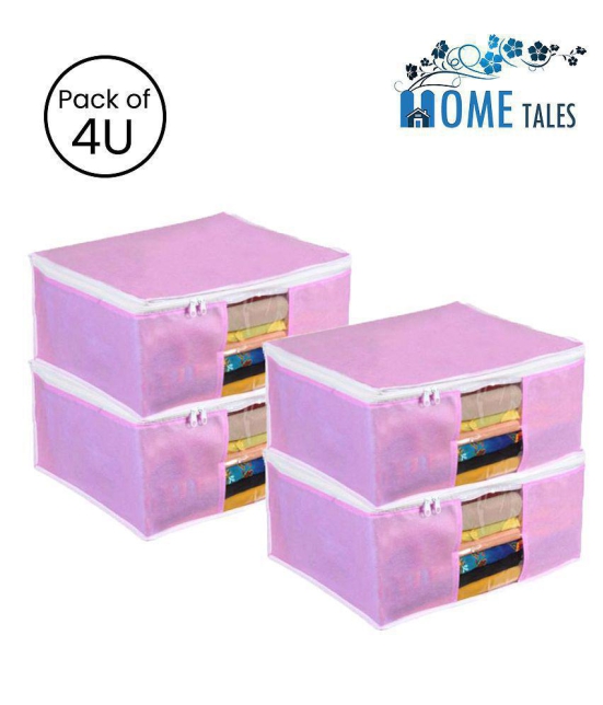 HOMETALES Non-Woven Saree Cover / Cloth Storage & Organizer with Transparent Window,Pink (4U)