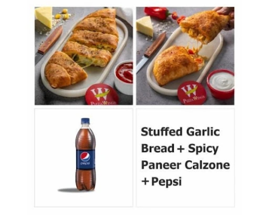 Stuff Garlic Bread+Spicy Paneer Calzone+Coke