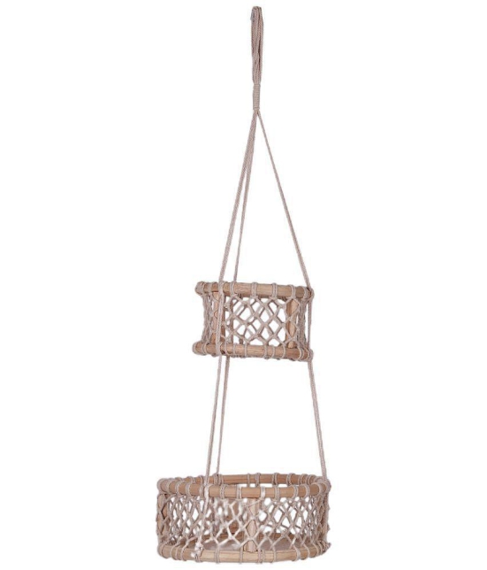 NUEVOSGHAR WOODEN BASKET HANGING PLANTER Door Hanging Cream - Pack of 1