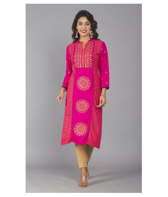 Frionkandy - Pink Rayon Womens Straight Kurti - M