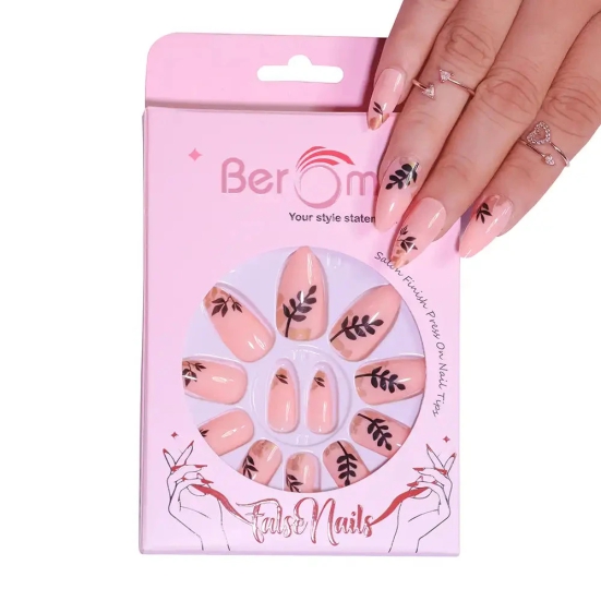 PRINTED SHORT SQUARE NAILS - (NAIL KIT INCLUDED)-Nude