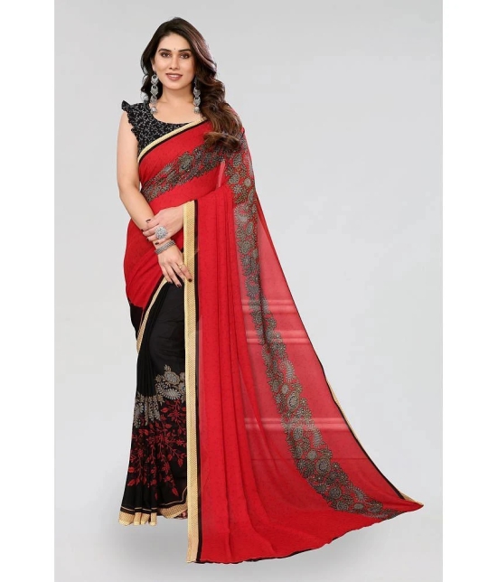 ANAND SAREES Georgette Printed Saree With Blouse Piece - Red ( Pack of 1 ) - Red