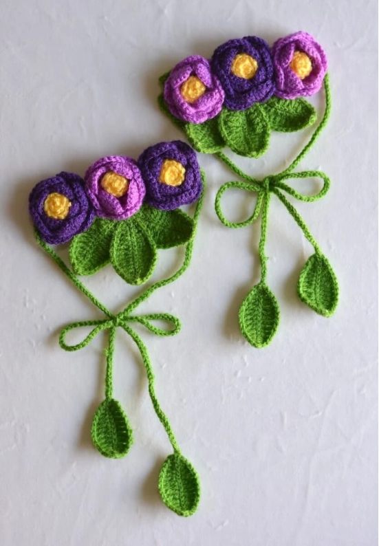 Hand Crafted Crochet Curtain Tiebacks Purple