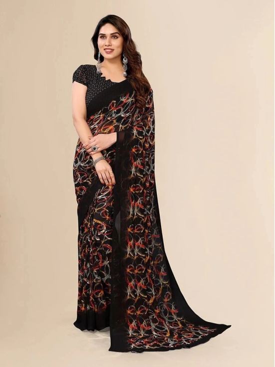 ANAND SAREES Chiffon Printed Saree With Blouse Piece - Black ( Pack of 1 ) - Black