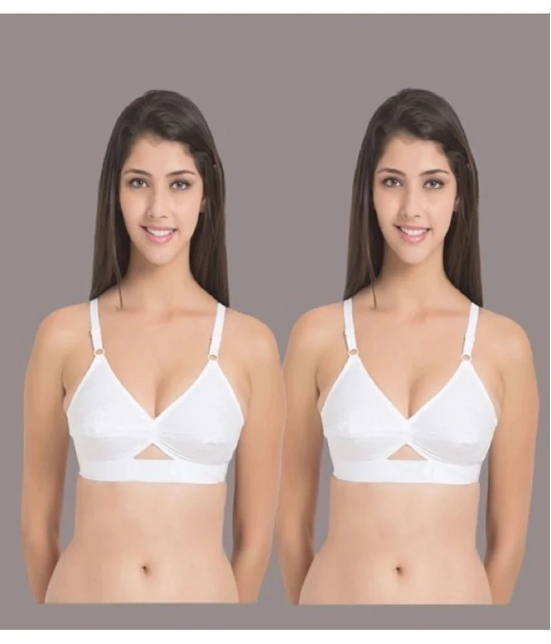 Zourt - White Cotton Non Padded Womens Everyday Bra ( Pack of 2 ) - None