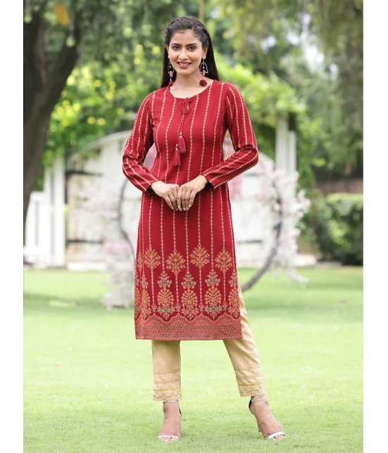 Juniper Acrylic Embroidered Straight Womens Kurti - Maroon ( Pack of 1 ) - None