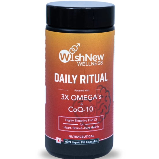 WishNew Wellness DAILY RITUAL with Triple Strength Fish Oil & CoQ-10 | Enhanced Heart & Brain Health | 60 Liquid Capsules with CoQ10 Pellets | High Potency Omega-3, EPA, DHA for Wellbeing