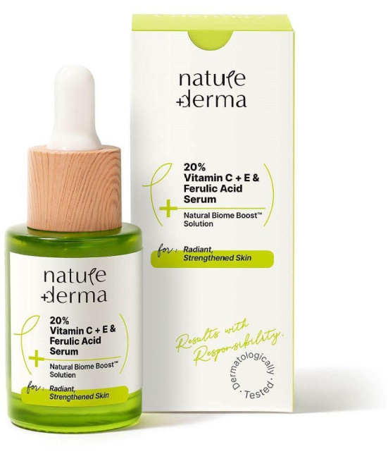 Nature Derma 20% Vitamin C, Vitamin E & Ferulic Acid Serum with Natural Biome-Boost - Reduces Dark Spots| 30ml