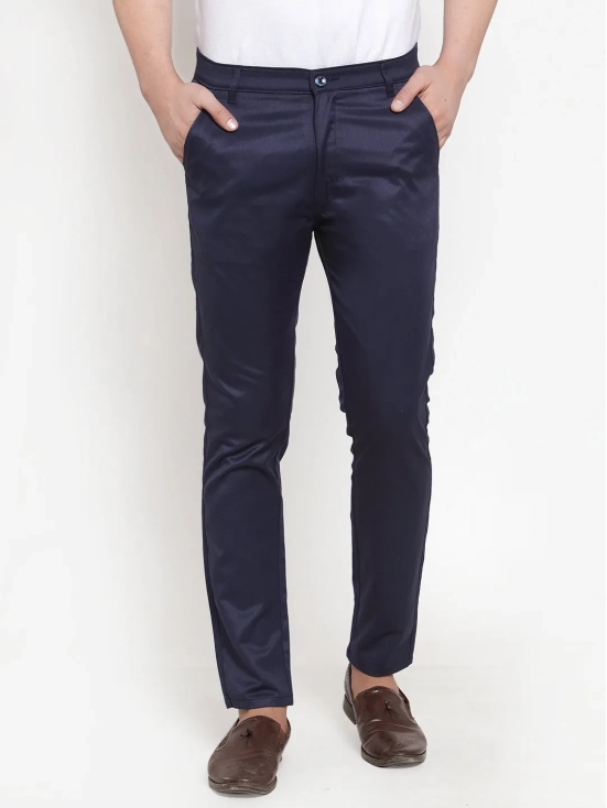 Indian Needle Men's Navy Solid Formal Trousers-30 / Navy-Blue