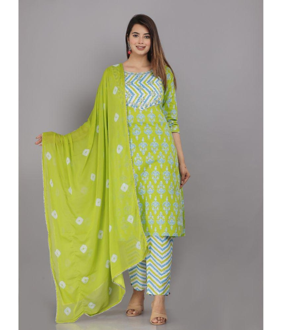 HIGHLIGHT FASHION EXPORT - Green Straight Cotton Womens Stitched Salwar Suit ( Pack of 1 ) - None