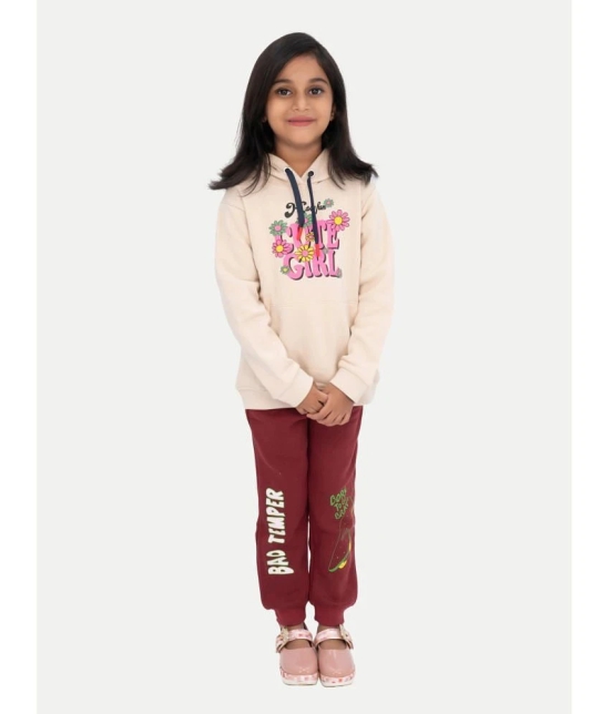 Girls Beige Printed Sweat Hoodie - None