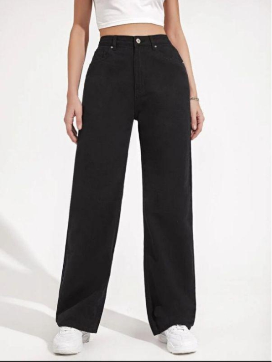 High Waist Straight Leg Jeans - Black-32