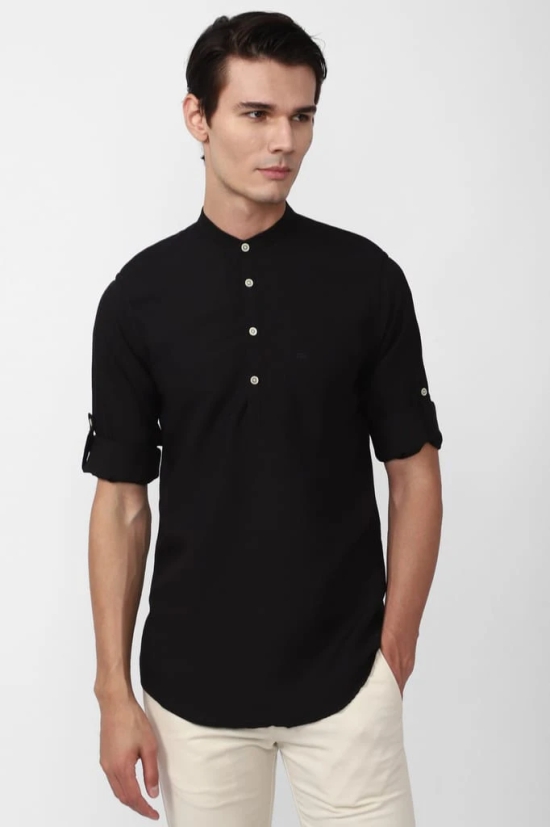 Men Black Slim Fit Solid Full Sleeves Casual Shirt