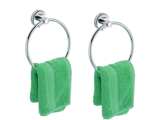 ANMEX ROUND Stainless Steel Towel Ring for Bathroom/Wash Basin/Napkin-Towel Hanger/Bathroom Accessories - PACK OF 2