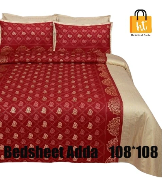 Bedsheet Adda-Super Mega King Size  King Size(108*108 in)-Pure Cotton Sanganeri Printed Jaipuri  Double Bedsheet With 2 Matching Pillow Covers-RJ-14-03-(108*108)-HT8302