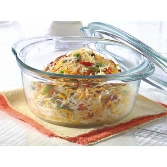 Borosil Glass Casserole Deep Round - Oven and Microwave Safe Serving Bowl with Glass Lid, 2.5L  by Mahavir Home Store