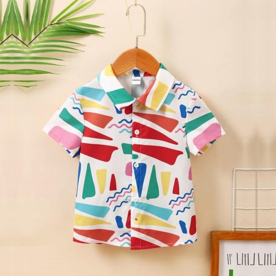 Venutaloza Boys Geometric Graphic Color-block Shirt For Boy.-6 Month to 12 Month