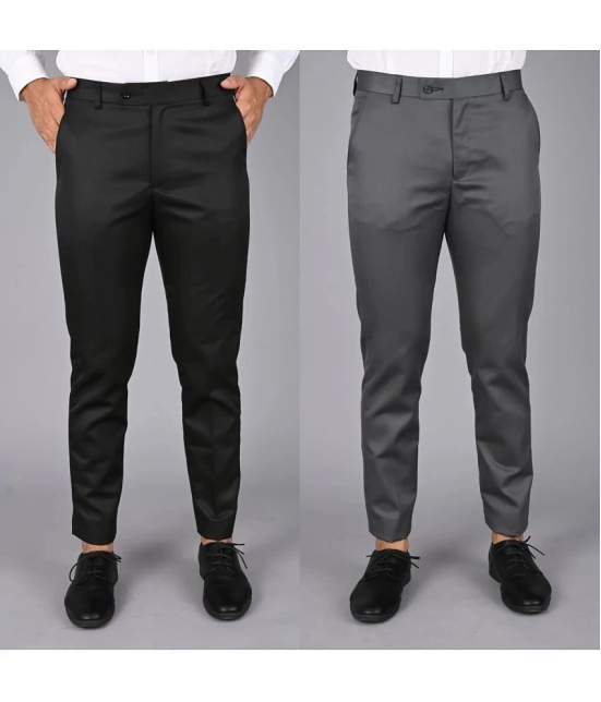 MANCREW Grey Regular Formal Trouser ( Pack of 2 ) - None